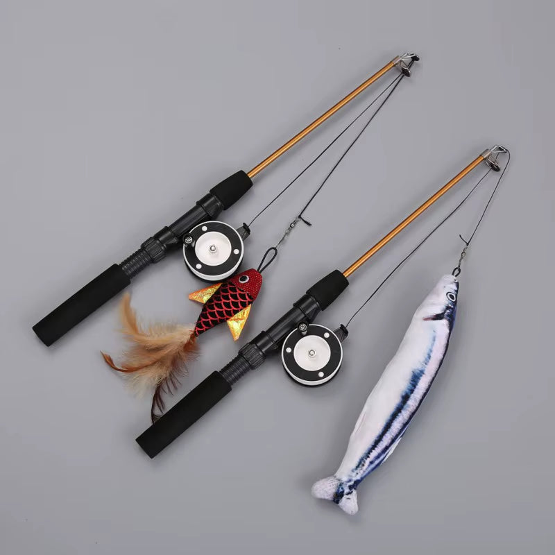 Retractable Cat Toy Fish Type Telescopic Feathers Funny Cat Stick Toys Pet Toy for Kitten Cat Rods Simulation Fishing Rod